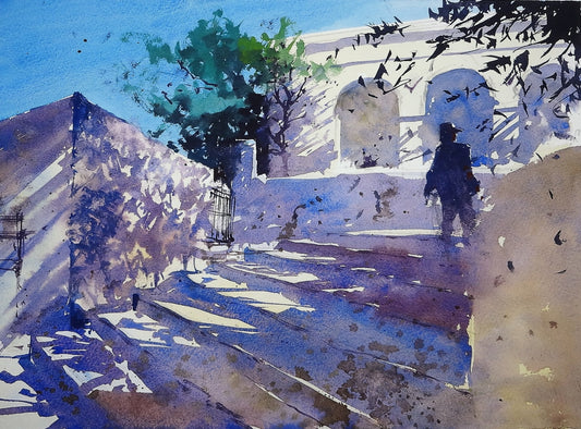 Original Watercolor - Santorini Steps