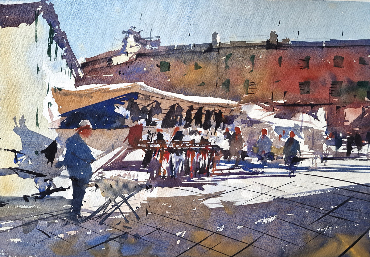 Original Watercolor - Fivizzano Market