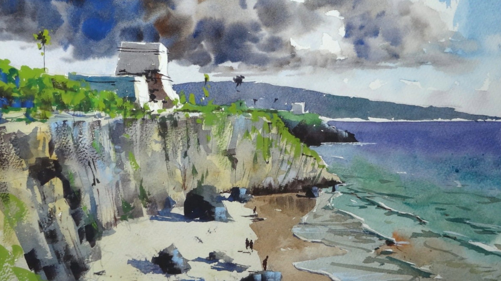 Load video: Watercolour Tutorial - Painting Mayan Ruins by the Sea!